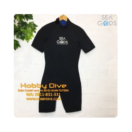 SEA GODS Wetsuit Shorty 3mm Unisex All Black - Scuba Diving