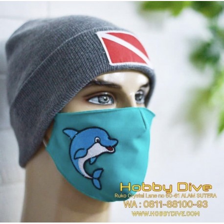 Masker Kain 3Ply Motif Dolphin Patch/Emblem Diving Mask HD-704