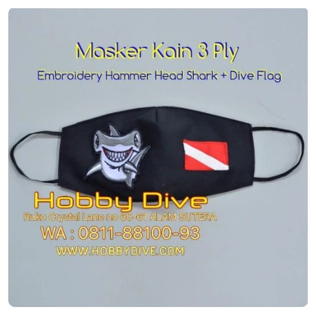 Masker Kain 3ply Patch Hammer Head Shark + Dive Flag HD-709